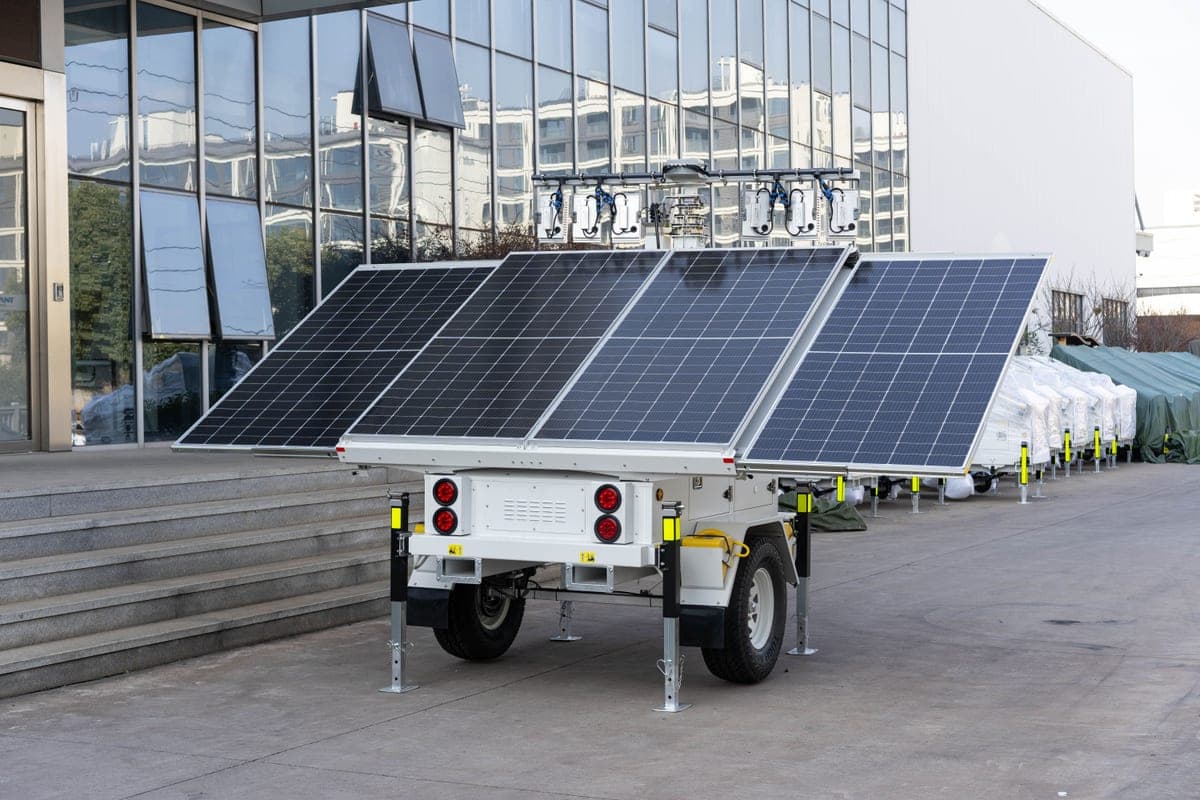 A portable solar panel array set up outdoors