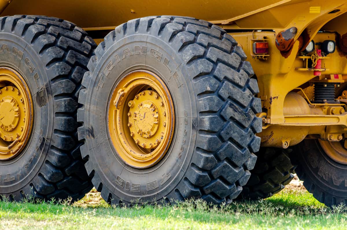 Close-up of large truck tires on a heavy vehicle